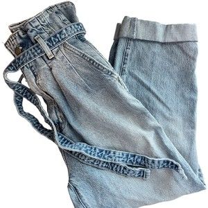 Abercrombie & Fitch High Rise Raw Hem Belted Paperbag Mom Jeans Size 25 / 2